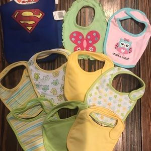 Set of 10 bibs- including Superman Bib w/ Cape